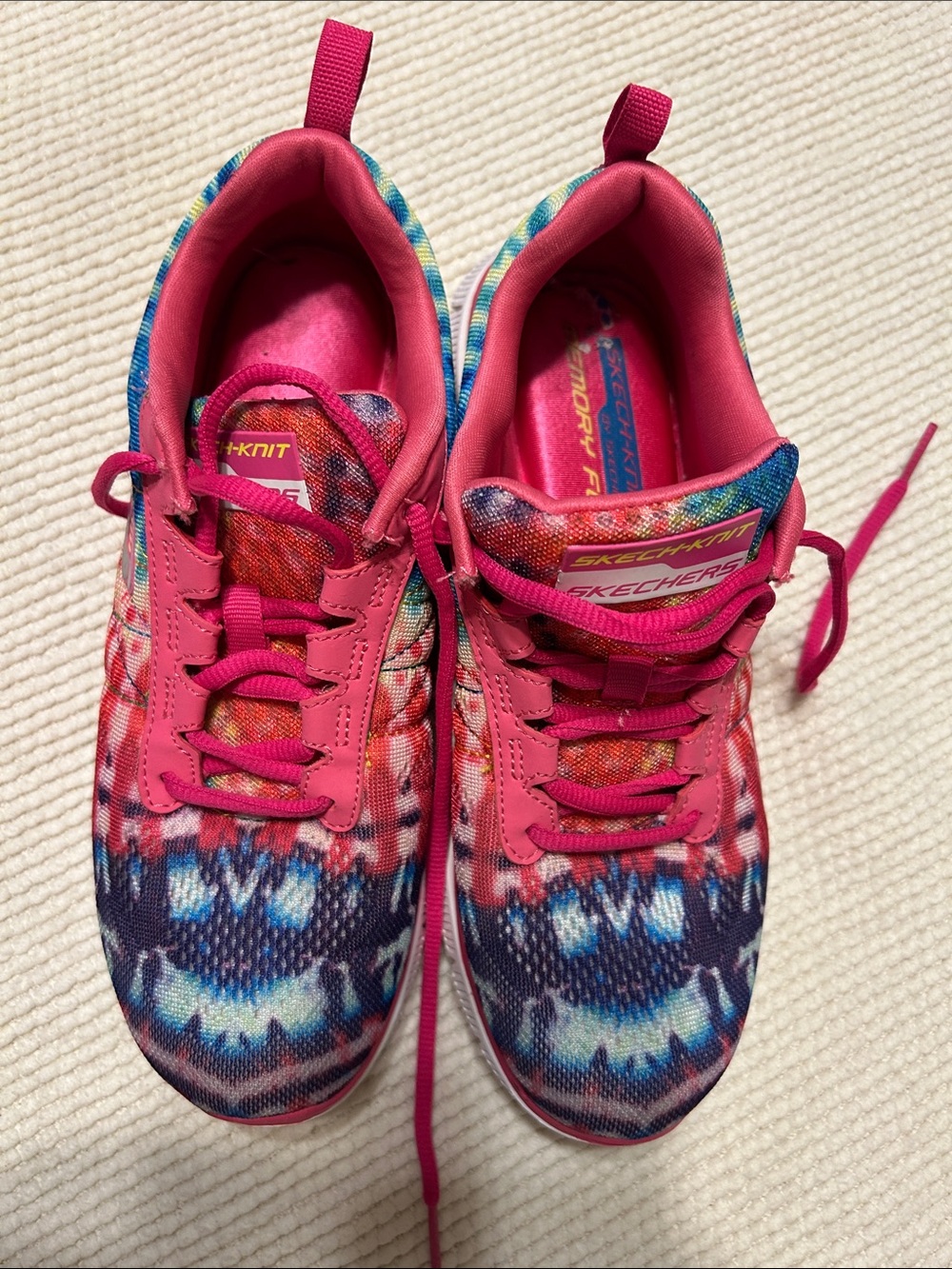 Skechers Kids Hot Pink Multicolor Knit Slip-On Sneakers